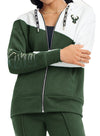 Women's DKNY Gina Milwaukee Bucks Full Zip Hooded Sweatshirt In Green & White - Front View On Model