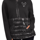 Women's G-III 1/2 Zip Pro Ball Black Milwaukee Bucks Pullover - Front View On Model