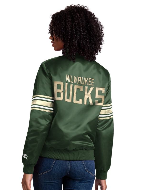 Women's Starter Impact Green Milwaukee Bucks Varsity Jacket