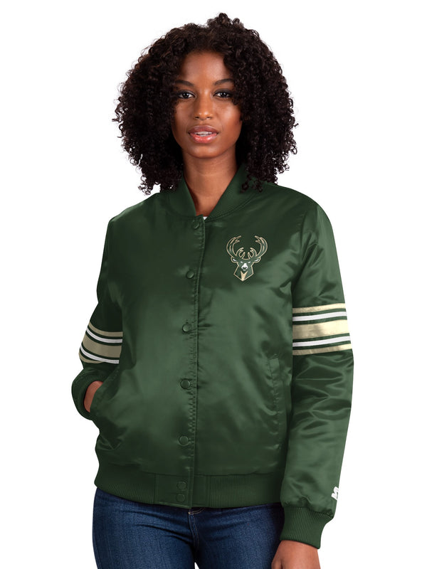Women's Starter Impact Green Milwaukee Bucks Varsity Jacket