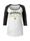 Women's New Era Raglan Sequin Milwaukee Bucks 3/4 Sleeve T-Shirt