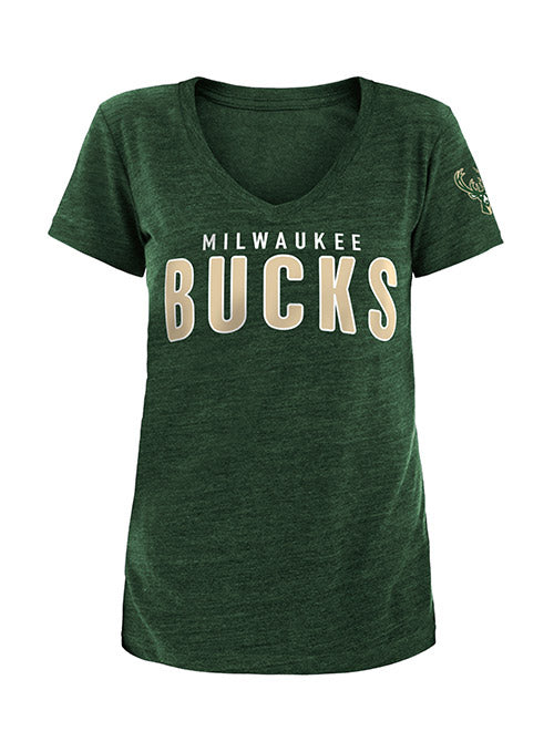 Women's New Era Bubble Wordmark Milwaukee Bucks T-Shirt In Green - Front View