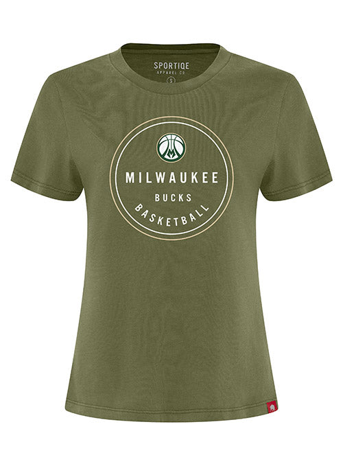 Women's Sportiqe Arcadia Sorrento Moss Milwaukee Bucks T-Shirt In Green - Front View