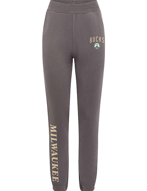 Women's Sportiqe Jogger Jo Tempos Pewter Milwaukee Bucks Pants In Grey - Front View
