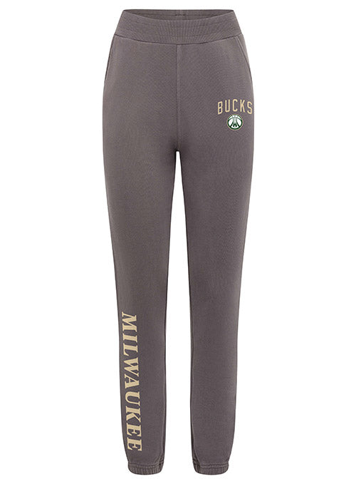 Women's Sportiqe Jogger Jo Tempos Pewter Milwaukee Bucks Pants In Grey - Front View