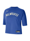 Women's Nike 2022-23 City Edition Courtside Crop Boxy Royal Milwaukee Bucks T-Shirt
