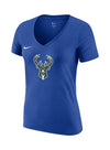 Women's Nike 2022-23 CIty Edition V-Neck Essential Royal Milwaukee Bucks T-Shirt In Blue - Front View