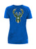 Women's New Era 2022-23 NBA City Edition Double Hit Milwaukee Bucks V-Neck T-Shirt In Blue - Back View