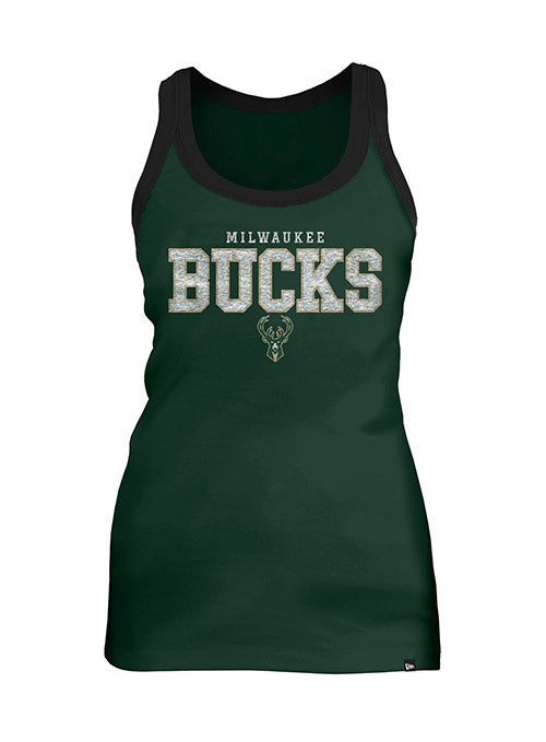 Women's New Era Athletic Green Word Milwaukee Bucks Tank - Front View