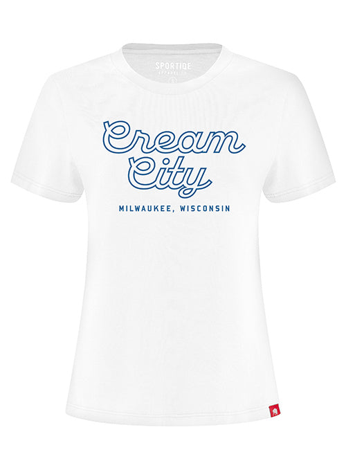 Women's Sportiqe Arcadia Cream City 22 Milwaukee Bucks T-Shirt In White - Front View