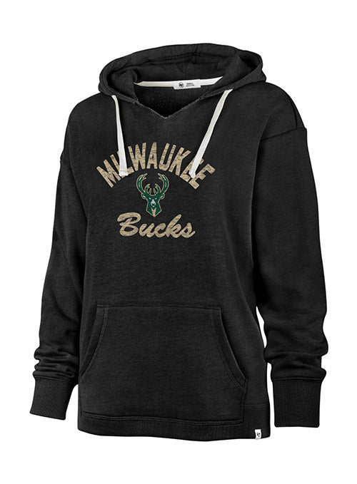 Women's '47 Brand Kennedy Wrapped Up Milwaukee Bucks Hooded Sweatshirt In Black - Front View