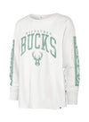 Women's '47 Brand Frankie Soa Milwaukee Bucks Long Sleeve T-Shirt In White & Green - Front View