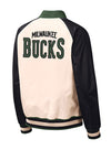 Women's Starter Pass Push Milwaukee Bucks Satin Jacket In Cream - Back View