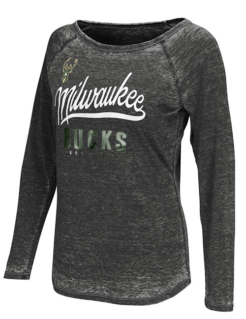 Women's Touch Free Agent Milwaukee Bucks Long Sleeve T-Shirt In Grey - Front View