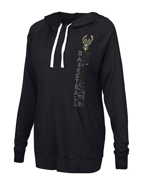 Women's Touch Pre-Game Vertical Milwaukee Bucks Hooded Sweatshirt In Black - Front View