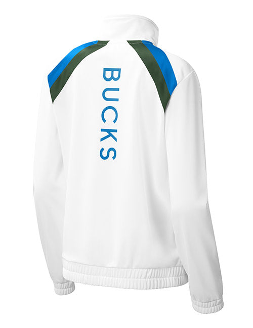 Women's G-III Red Flag Milwaukee Bucks Track Jacket In White - Back View