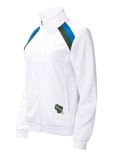 Women's G-III Red Flag Milwaukee Bucks Track Jacket In White - Front View