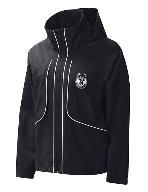 Women's G-III Crinkle Last Goal Milwaukee Bucks Jacket In Black - Front View