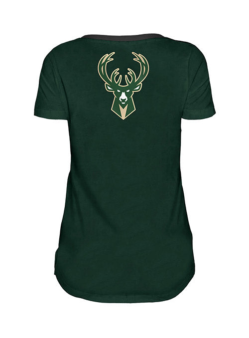 Women's New Era V-Neck Gameday Flag Green Milwaukee Bucks T-Shirt - Back View