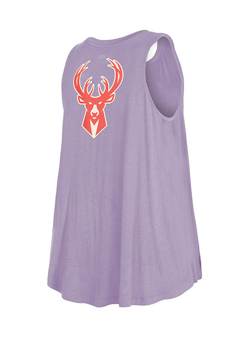 Women's New Era Colorpack Pastel Purple Milwaukee Bucks Tank Top - Back View