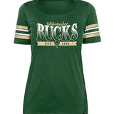 Women's New Era Athletic Stripes Green Milwaukee Bucks T-Shirt in Green - Front View