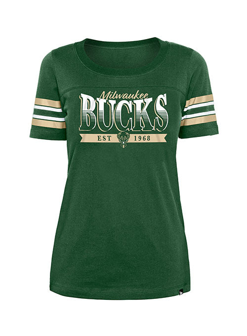 Women's New Era Athletic Stripes Green Milwaukee Bucks T-Shirt in Green - Front View