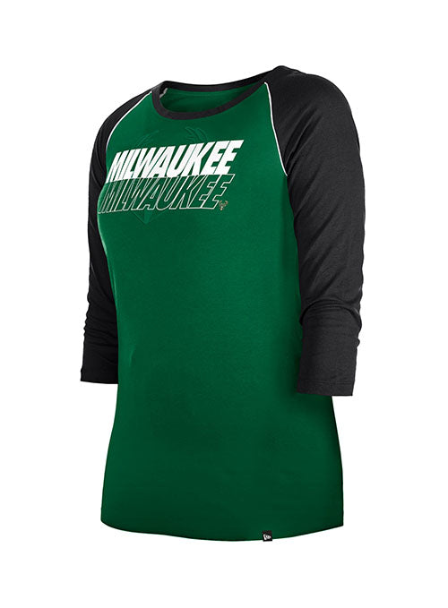Women's New Era 3/4 Sleeve Athletic Grn/Blk Milwaukee Bucks T-Shirt / 2x Large