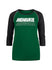 Women's New Era 3/4 Sleeve Athletic GRN/BLK Milwaukee Bucks T-Shirt in Green and Black - Front View