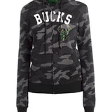 Women's New Era Cap Company Dark Camo Word Black Milwaukee Bucks Hoodie - Front View