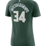 Women's Nike 2022 Icon Edition Giannis Antetokounmpo Milwaukee Bucks T-Shirt In Green - Back View
