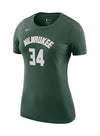 Women's Nike 2022 Icon Edition Giannis Antetokounmpo Milwaukee Bucks T-Shirt In Green - Front View