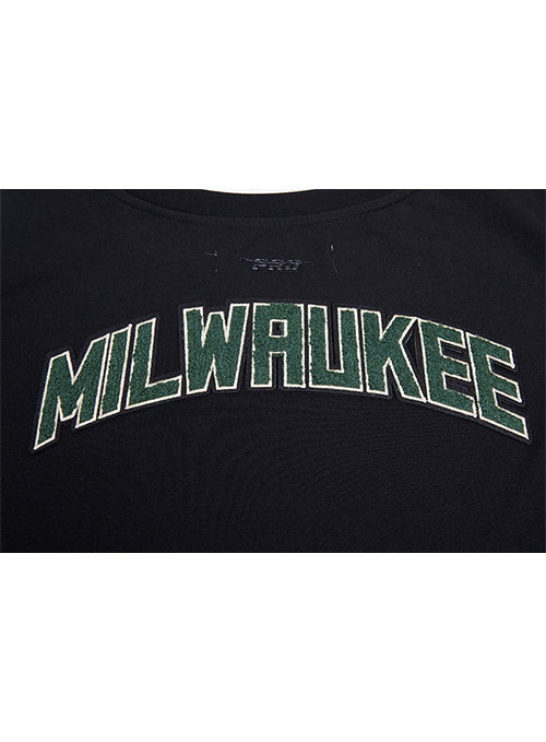 Women's Pro Standard Classic Milwaukee Bucks Boxy Crop T-Shirt In Black - Zoom View On Back Graphic