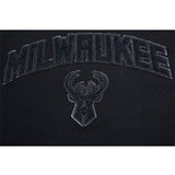 Women's Pro Standard Triple Black Milwaukee Bucks Hooded Sweatshirt In Black - Zoom View On Front Graphic