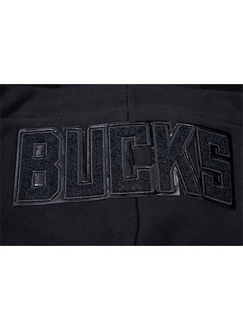 Women's Pro Standard Triple Black Milwaukee Bucks Hooded Sweatshirt In Black - Zoom View On Back Hood Graphic