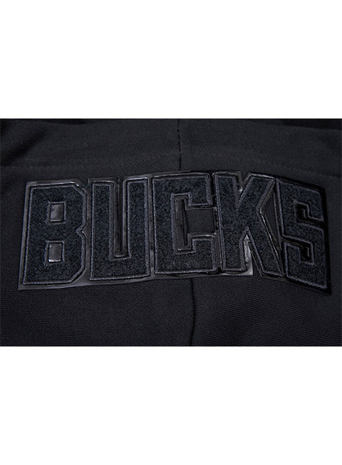 Women's Pro Standard Triple Black Milwaukee Bucks Hooded Sweatshirt In Black - Zoom View On Back Hood Graphic