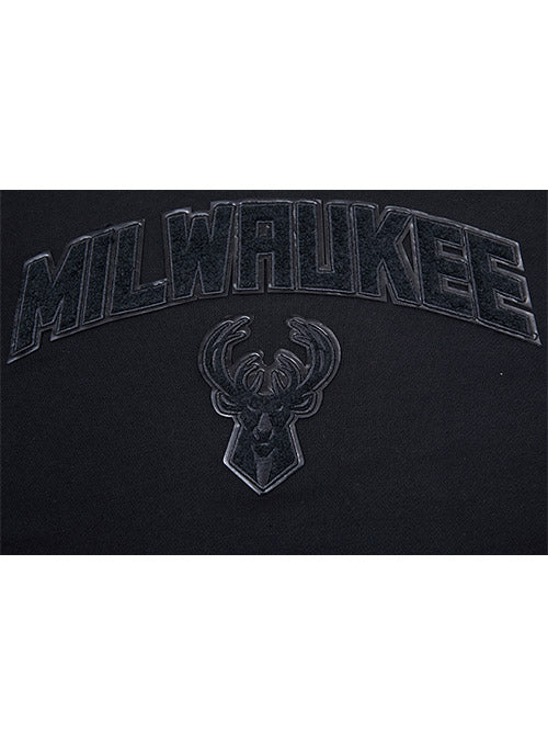 Women's Pro Standard Triple Black Milwaukee Bucks Hooded Sweatshirt In Black - Zoom View On Front Graphic