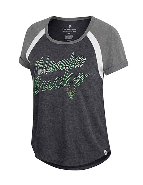 Women's Calling My Bluff Milwaukee Bucks T-Shirt In Grey - Front View