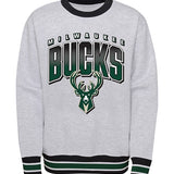 Youth Outerstuff Pit Bench Milwaukee Bucks Crewneck Sweatshirt In Grey - Front View