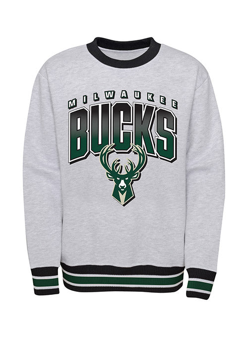 Youth Outerstuff Pit Bench Milwaukee Bucks Crewneck Sweatshirt In Grey - Front View