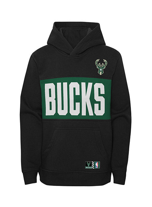 Youth Outerstuff Pole Position Milwaukee Bucks Hooded Sweatshirt In Black & Green - Front View