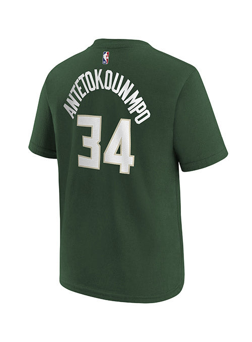 Youth Nike 2022 Icon Edition Giannis Antetokounmpo Milwaukee Bucks T-Shirt In Green - Back View