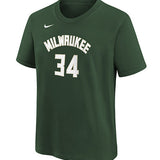 Youth Nike 2022 Icon Edition Giannis Antetokounmpo Milwaukee Bucks T-Shirt In Green - Front View