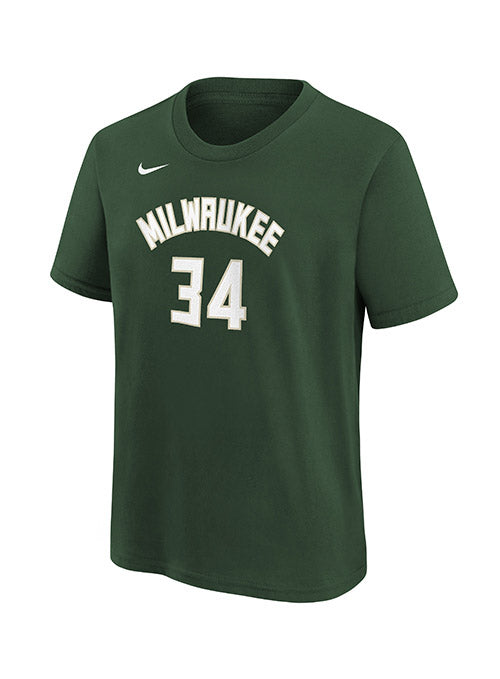 Youth Nike 2022 Icon Edition Giannis Antetokounmpo Milwaukee Bucks T-Shirt In Green - Front View