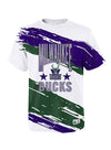 Youth Mitchell & Ness Paintbrush Milwaukee Bucks T-Shirt In White, Purple & Green - Front View