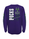 Youth Mitchell & Ness Milwaukee Bucks Long Sleeve T-shirt In Purple - Back View