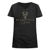 Youth Girls New Era Script Icon Milwaukee Bucks T-Shirt In Black - Front View