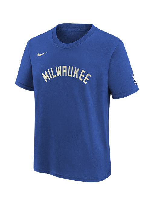 Nike Men's 2022-23 City Edition Milwaukee Bucks Giannis Antetokounmpo #34  Royal Dri-FIT Swingman Jersey