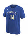 Youth Nike 2022-23 City Edition Giannis Antetokounmpo Milwaukee Bucks T-Shirt In Blue - Front View