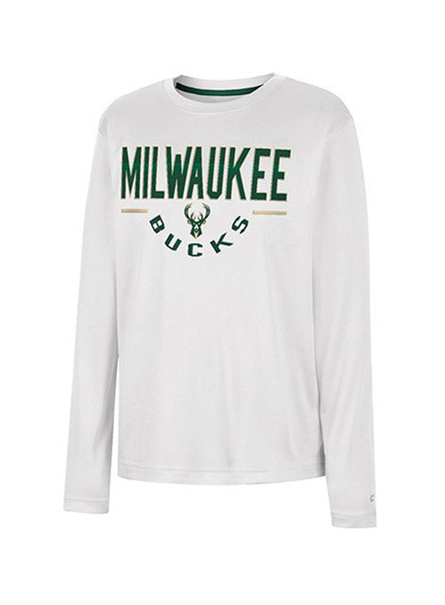 Youth Colosseum Fahoo Milwaukee Bucks Long Sleeve T-Shirt In White - Front View