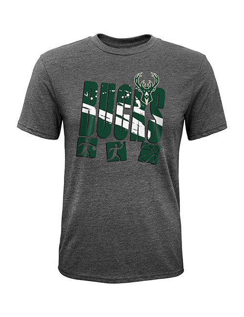 Youth Outerstuff Full Tilt Milwaukee Bucks T-Shirt In Grey - Front View